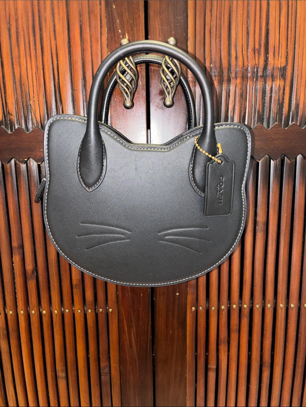 Coach Black Cat-Outline Leather Mini Satchel